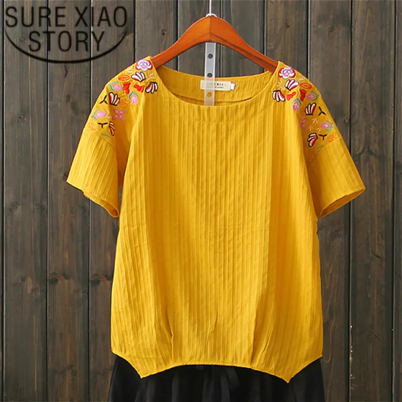

Shirts women 2019 harajuku shirt womens clothing white shirt plus size women Embroidery Floral Indie Folk Short shirt 2737 50