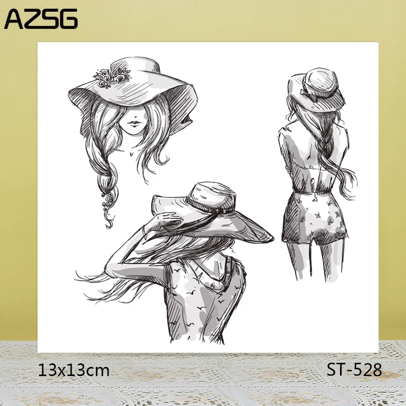 

AZSG Pretty Hatted Girl Clear Stamps/Seals For DIY Scrapbooking/Card Making/Album Decorative Silicone Stamp Crafts