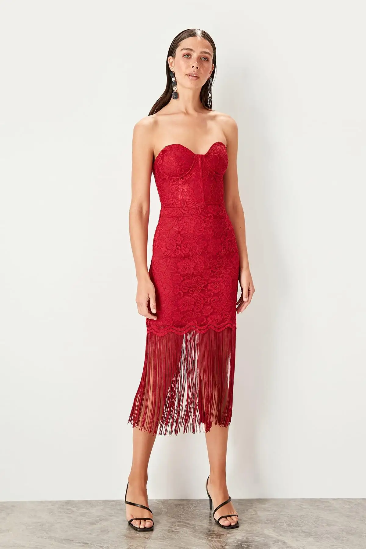 Trendyol Бордовое платье с кисточками TPRSS19UT0079|Платья| |
