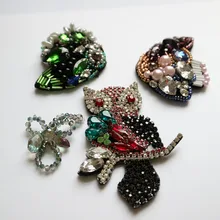 

1pc handmade sequin owl fish patches for clothing DIY rhinestone beaded Sew on patch embroidery applique round parche ropa