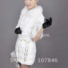 Весеннее Женское пальто из натурального кроличьего меха с воротником лисы и поясом зимнее женское меховое пальто VK0017