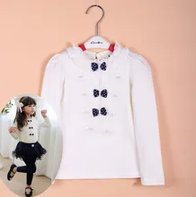 Clearance Autumn Kids Children Shirts Solid Cotton Long Sleeve Bow Girl Shirts Kids Clothes Girl Blouse 100-140 CM KT1622