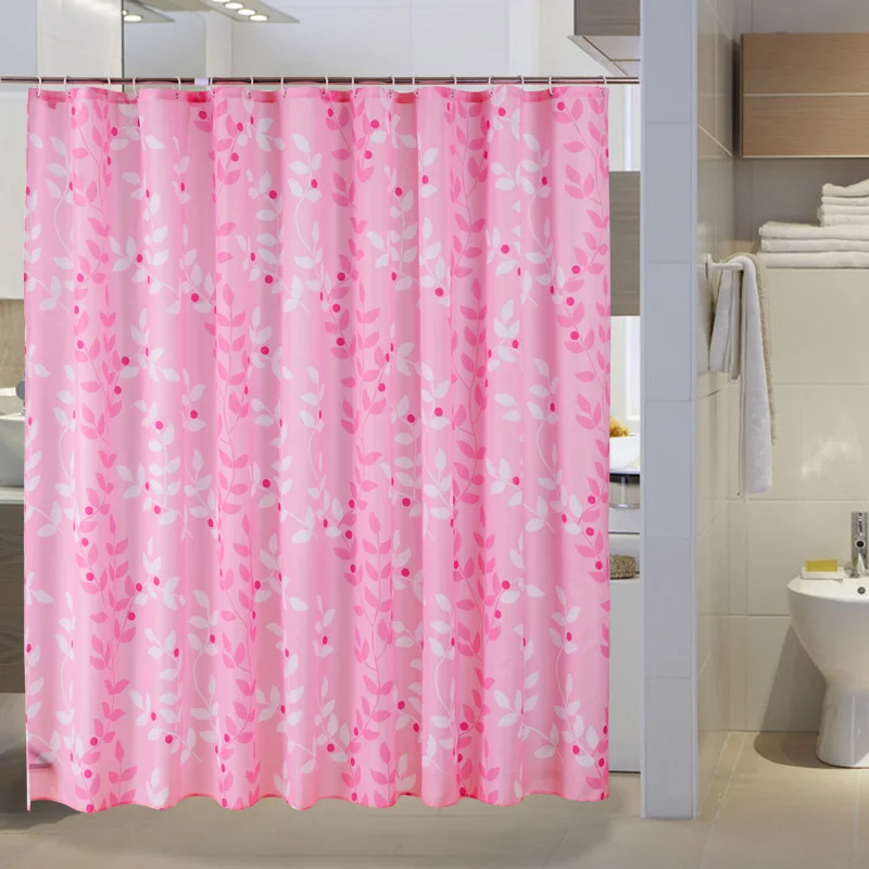 Pink Polyester Shower Curtain leaves Printed Waterproof mould proof Bathroom Curtain Cortina De