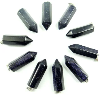 

Natural Stone Quartz Crystal Turquoises tiger eye Blue sand stone Hexagonal Point Pendants Pendant Jewelry Necklaces 24pcs