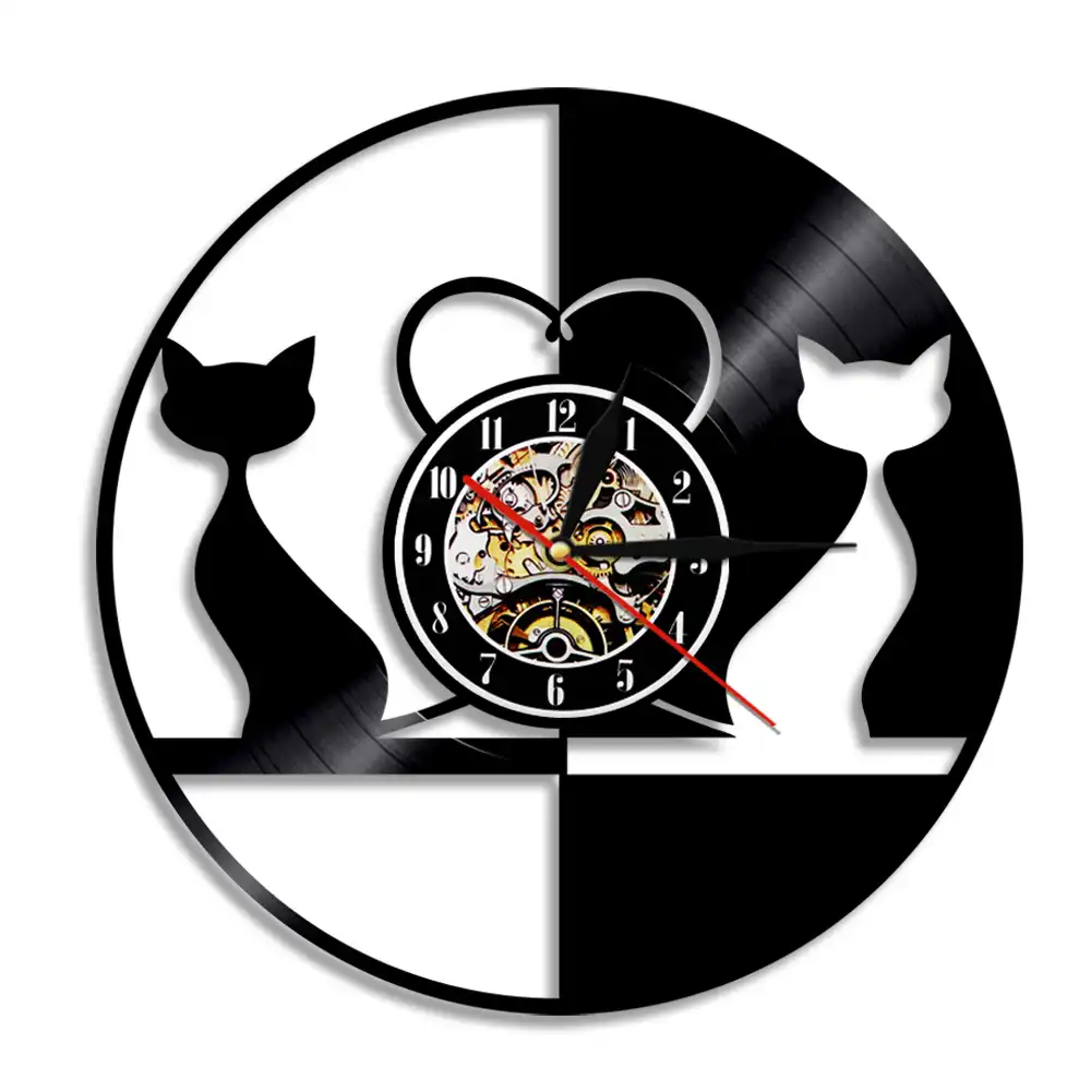 Vintage Design Amour Chats Lumineux Disque Vinyle Horloge Murale Animaux Horloges Couple Chats Lumiere Led Chaton Kitty Decoration Montre Aliexpress