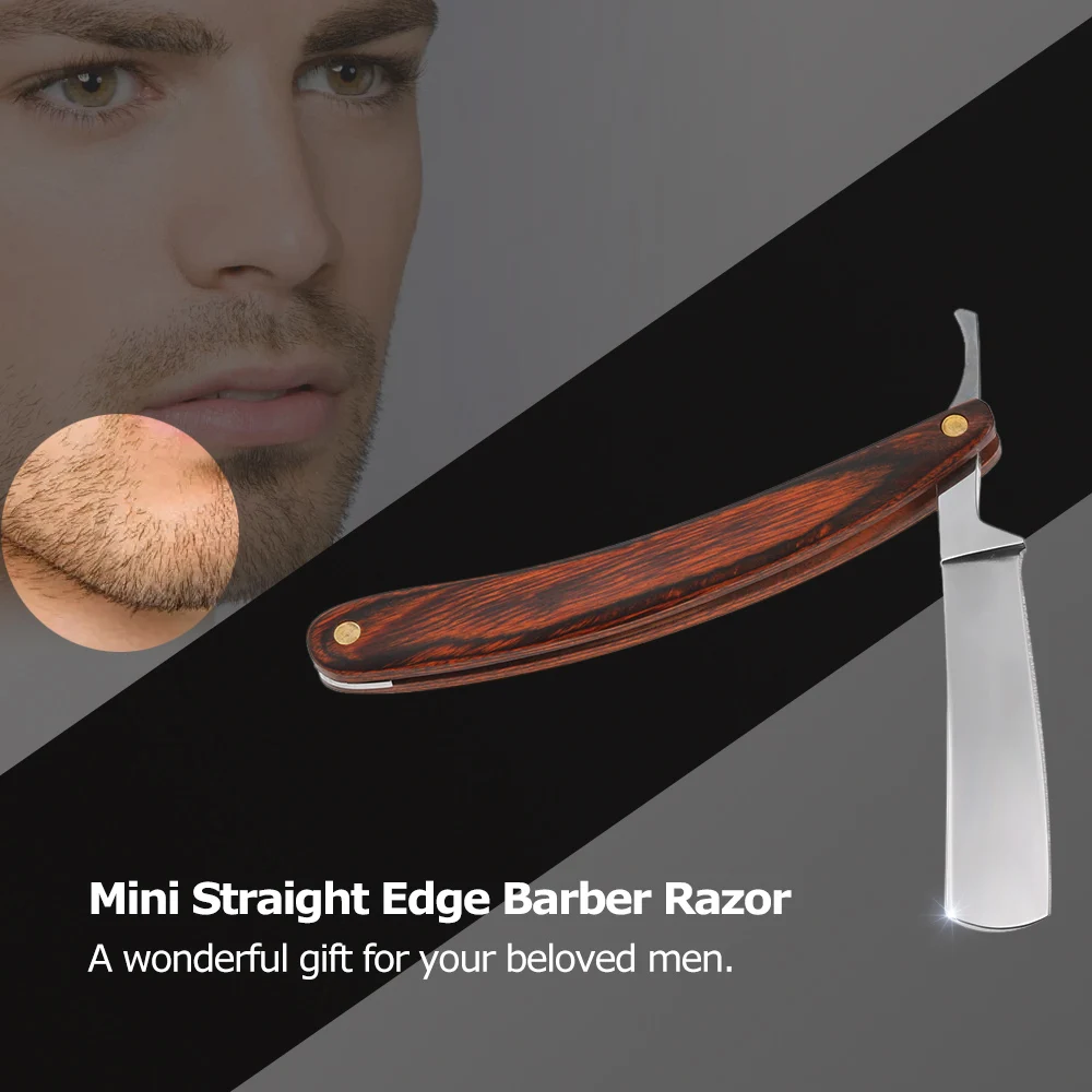Straight Edge Barber Razor Stainless Steel Blade Shaving Knife Folding Hair Shaver Wooden Handle Small Size Male Shaving Tool