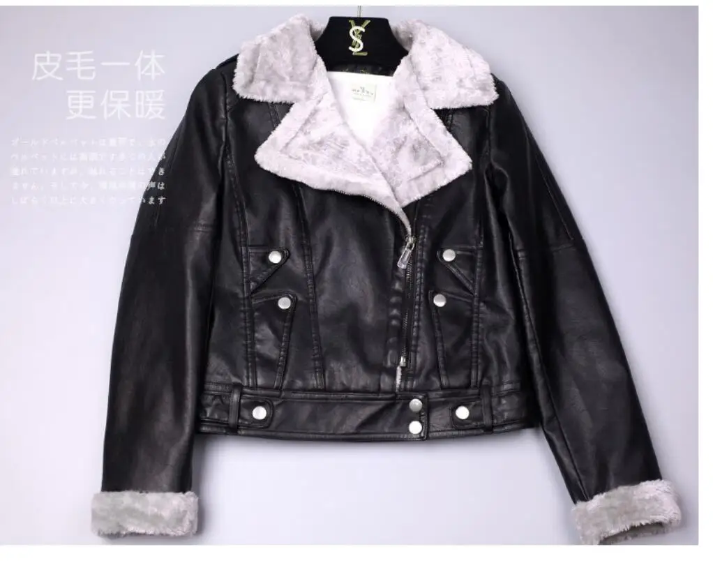 motorcycle Winter Warm Faux Fur Coat Women Leather Jacket Ladies Slim Moto Biker Basic Jackets Plush Casual Outerwear