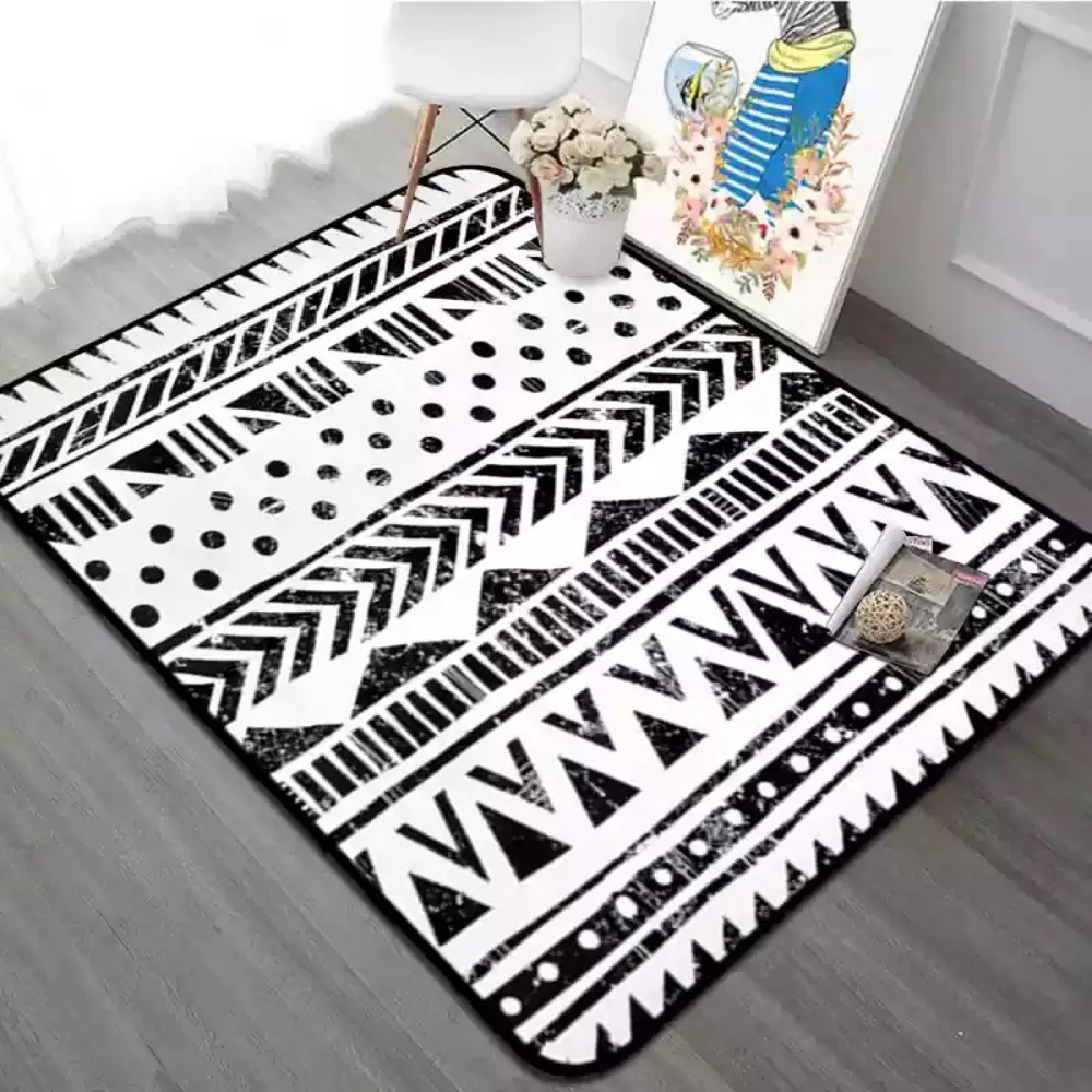 

2018 New Black and White Striped Geometric Carpets and Rugs for Parlor Soft Fleece Tapetes Living Room Bedroom Area Rug Design