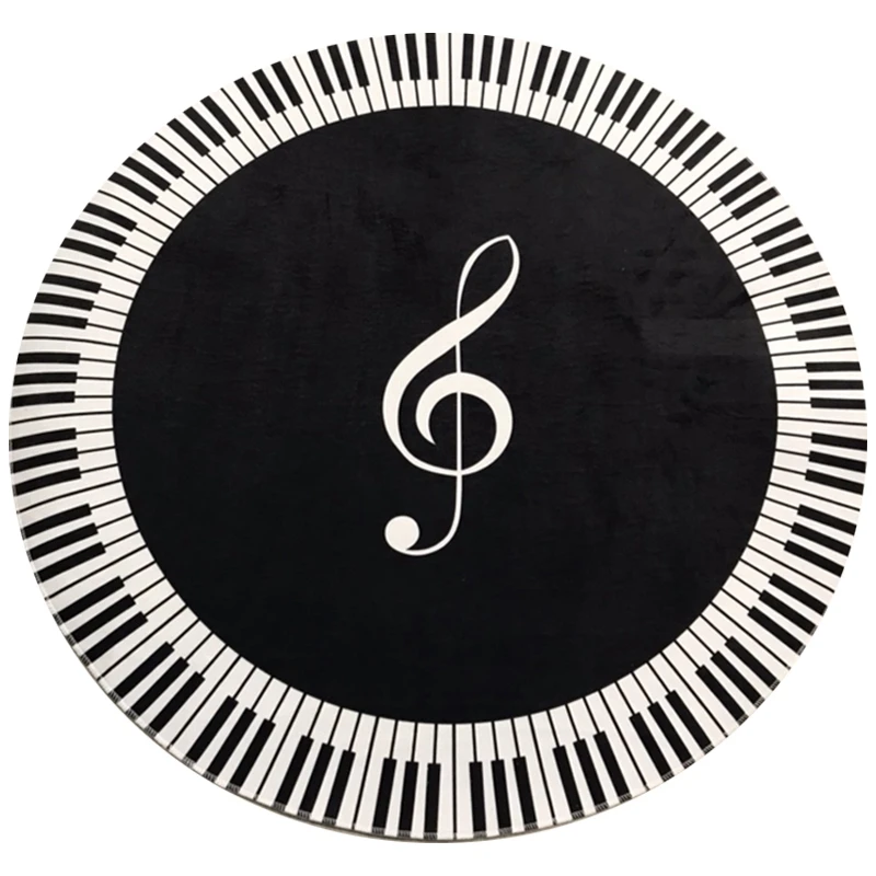 Ковер Музыкальный символ фортепианный ключ черный белый круглый ковер нескользящий ковер домашний коврик для спальни украшение пола - Цвет: black and white