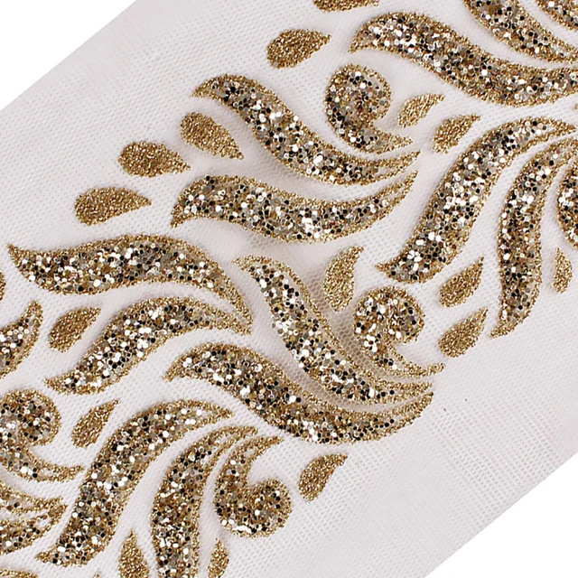 

3yard Gold Sequin Trimming Paillette Bridal Applique Lace Ribbon Fabric Cord Trim Tape Embellishment Sewing T2553