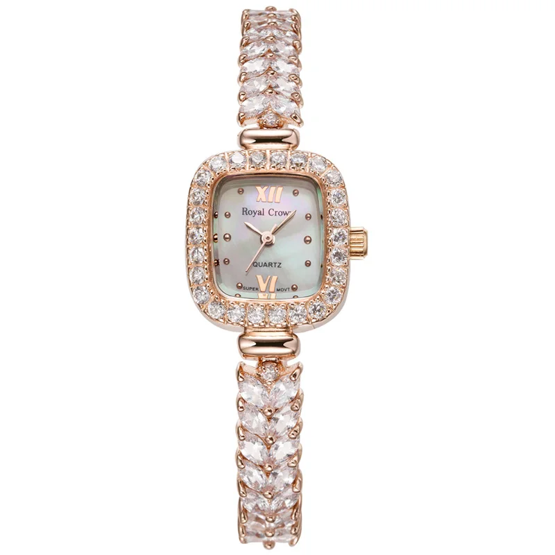 Женские часы японские кварцевые модные роскошные ювелирные часы с кристаллами перламутровые часы со стразами подарок для девочки Королевская корона коробка - Цвет: Rectangle