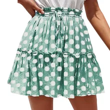 Модная юбка в горошек с оборками, платье-трапеция с кружевной отделкой, с кисточками; короткие юбки Для женщин Повседневное юбки с завязками Faldas Moda# Z