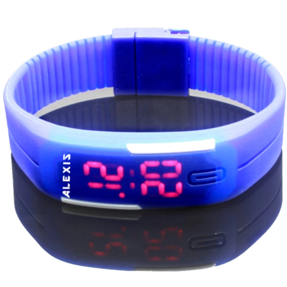 

ALEXIS Nice LED Display Watches Rectangular Blue Watchcase LED Silicone Blue Band Men Women Digital Watch DW447C