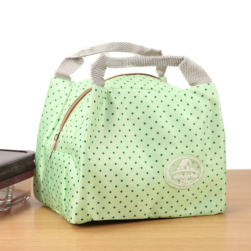 Модная Милая портативная Изолированная Холщовая Сумка для обеда, Термосумка для еды, путешествий, пикника, сумки для обеда, сумка-холодильник для обеда - Цвет: Green Dots