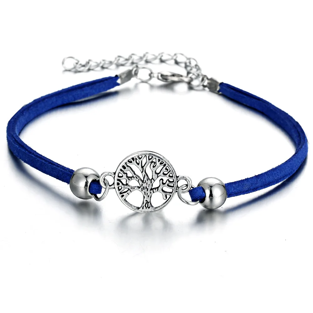 

Ankle Bracelets For Women 2019 European And American Style Beach Anklet Silver color Happiness Tree Wax Rope Foot Anklet Set