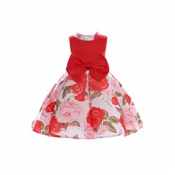 Детская одежда для девочек с цветочным принтом платье принцессы с бантом Детские платья для девочек Одежда для свадьбы, дня рождения