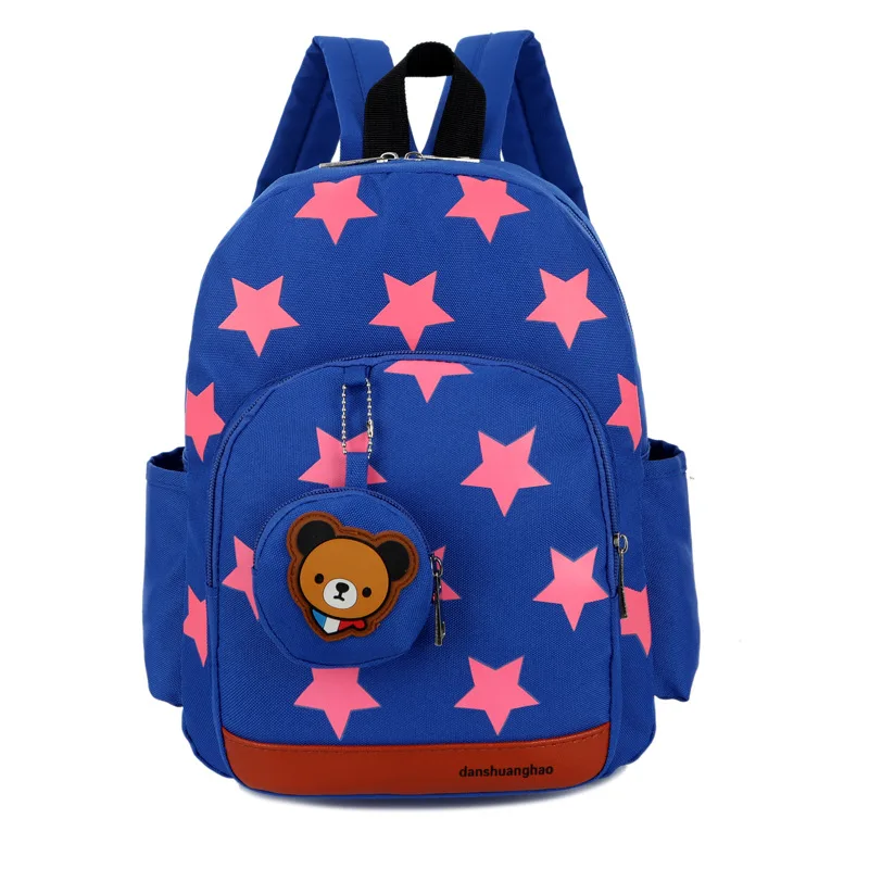 Детский рюкзак на возраст от 3 до 7 лет, детский рюкзак со звездами, переносная сумка для путешествий, модный рюкзак для детского сада, сумка со звездами и медведем, Сумка с ключом для монет - Цвет: Синий