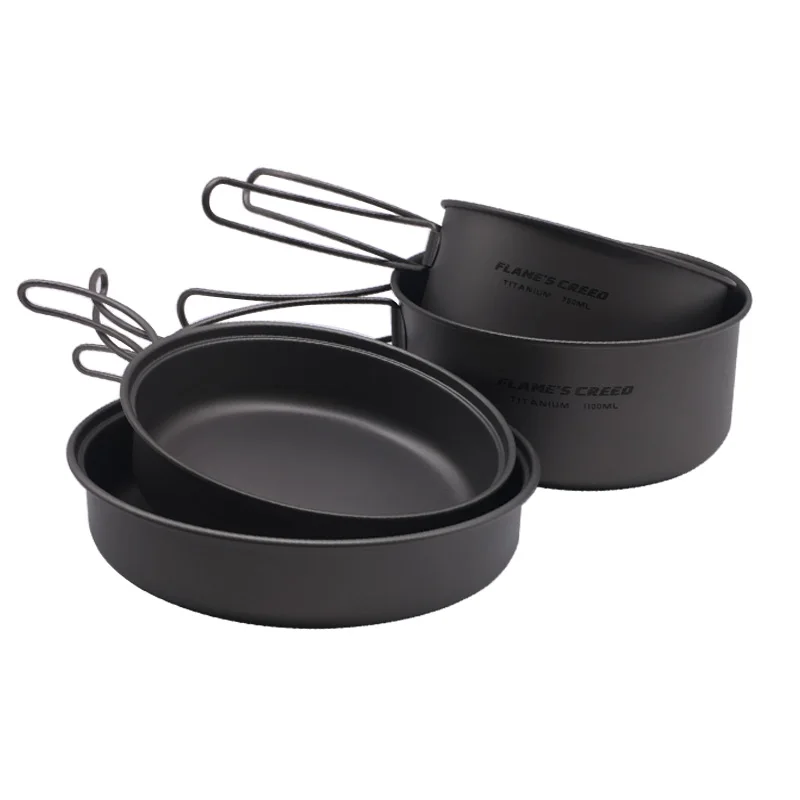 FLAME'S CREED CKW750ML... CKW1100ML ultraligero de Camping al aire libre de olla y pan olla de cocción sartén Titamium juegos de utensilios de cocina olla