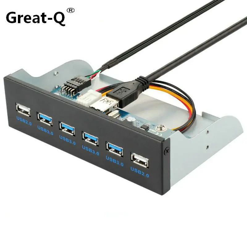 

Great-Q 19Pin+9Pin 2 Port USB2.0 + 4 port USB 3.0 hub Front Panel Combo Bracket Adapter For Desktop Internal 3.5" CD DVD ROM