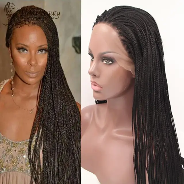 black micro box braids synthetic lace front wig heat resistant small neat box