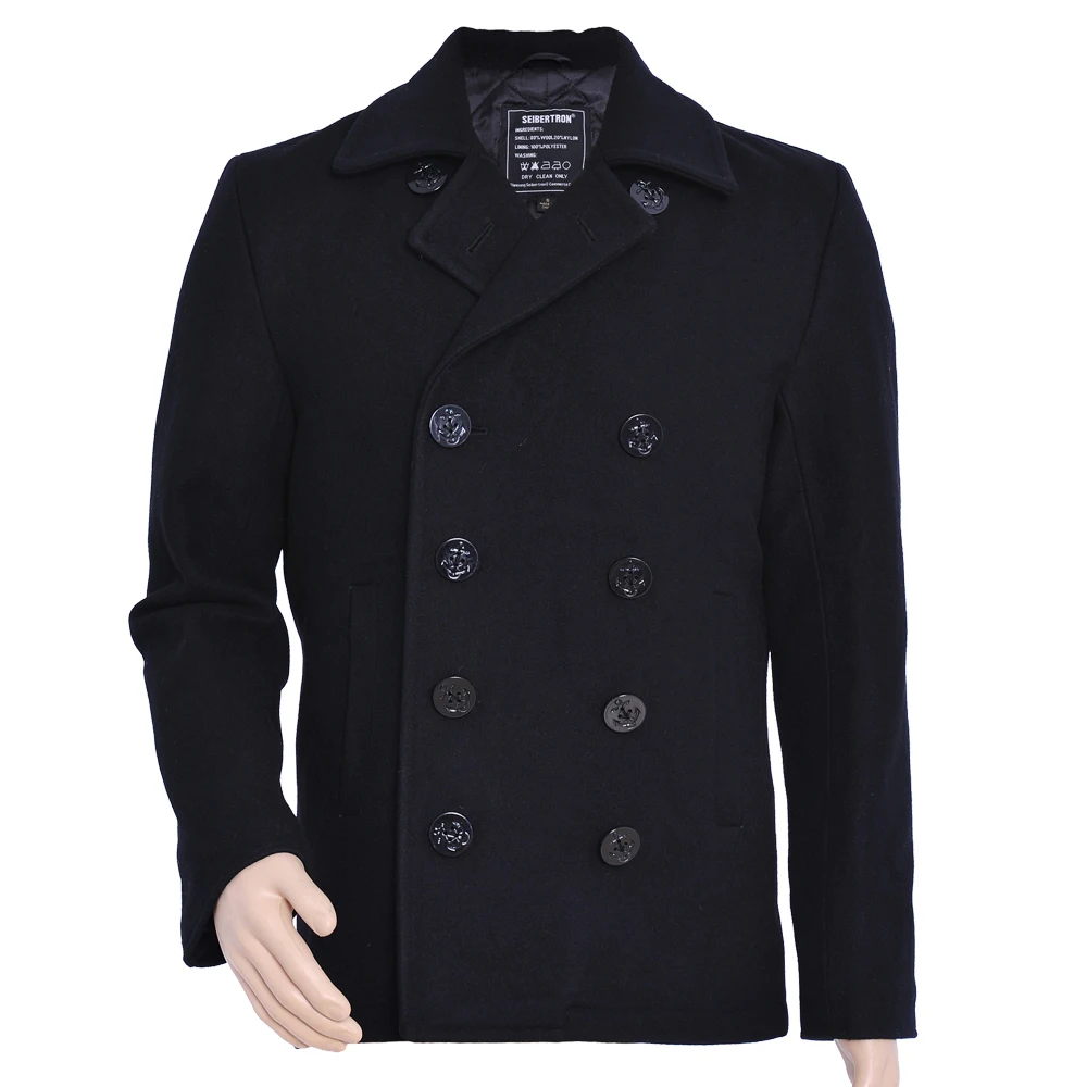 Seibertron Men's Woolen coat US Navy Type 80% Wool USN Pea Coat Black ...