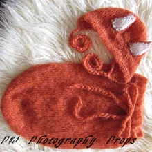 Новорожденный детский мохер для вязания крючком лиса шляпа и спальные мешки новорожденный спальный мешок набор реквизит крючком Пеленальный кокон новорожденный фото реквизит