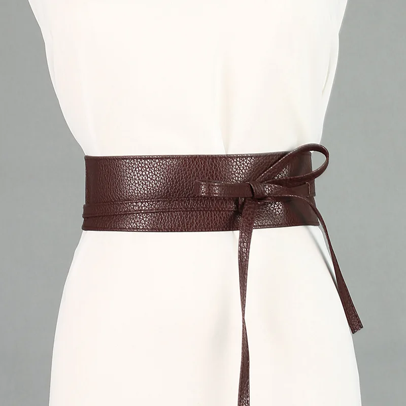 

Spring Elegant Women Fashion Color Soft Faux Leather Wide Belt Self Tie Wrap Around Waist Band Dress Belt new
