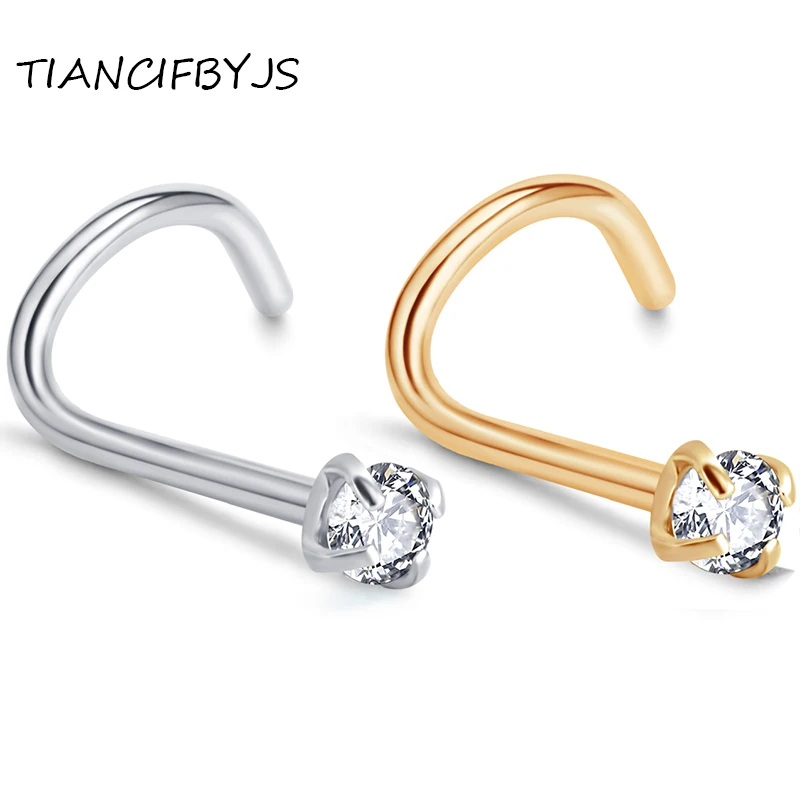 

TIANCIFBYJS, нержавеющая сталь, циркон, стандартное кольцо-гвоздик для ушной хрящевой ткани, поворотный винта носик 0,8 мм