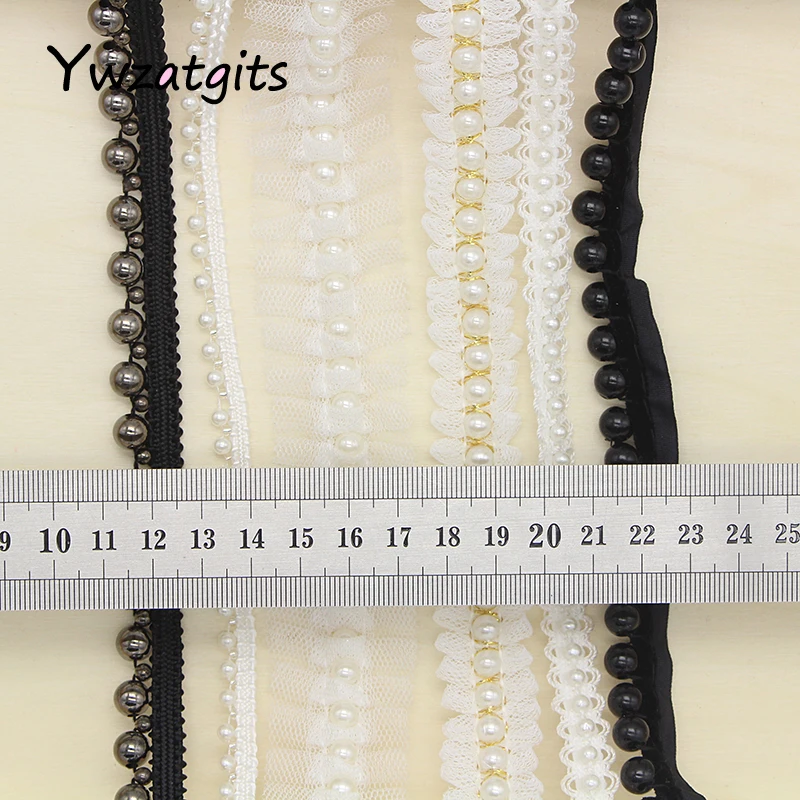 Ywzatgits 1 ярд/Лот Белый/Черный бисером кружевной отделкой Лента ткань ленты DIY воротник швейная одежда головной убор материалы YN0301