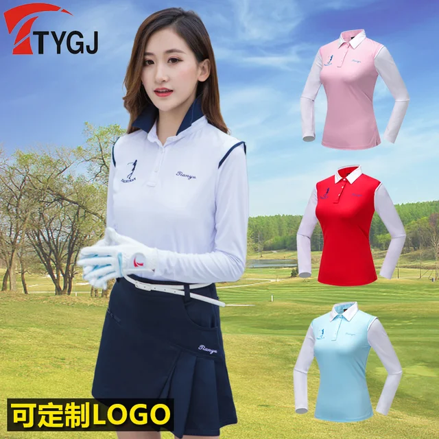2018 New Lady Tops Fit Spring Summer Long Sleeved Shirt Stitching Sportswear Golf/Tennis Clothes Jerseys Bottom Polo T-shirts