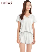 Fdfklak Повседневная Хлопковая пижама с коротким рукавом с v-образным вырезом летняя Пижама Пижамный костюм кружевная пикантная Пижама женская пижама Femme