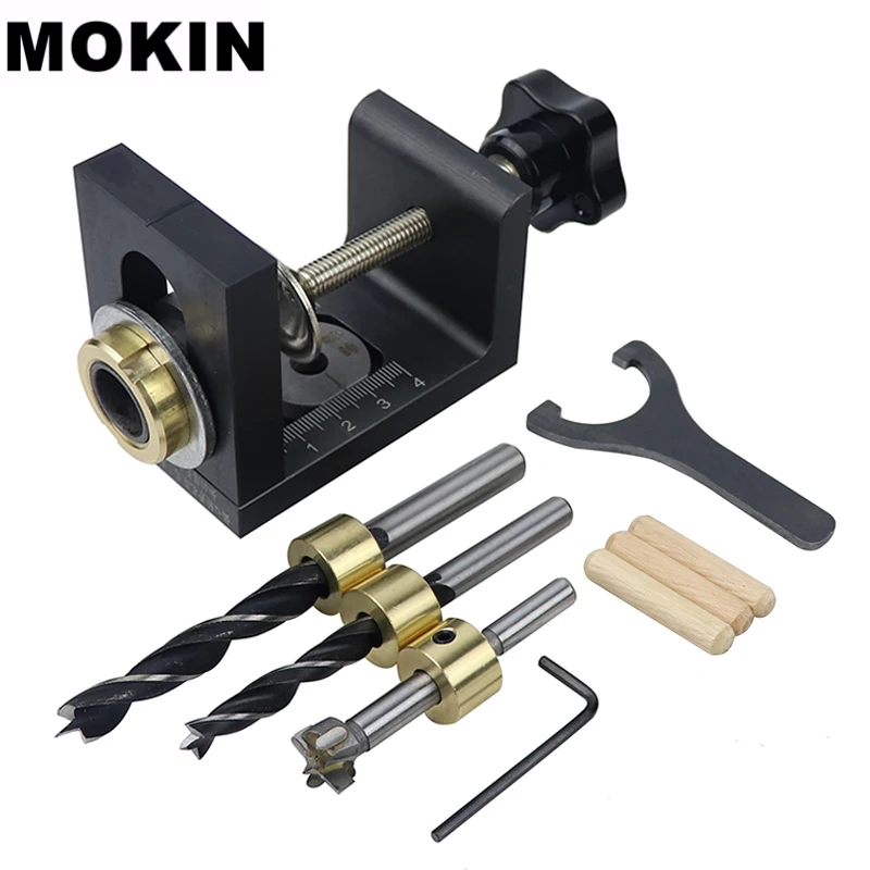  3 in 1 Adjustable Doweling Jig Woodworking Pocket Hole Jig With 8/15mm Drill Bit For Drilling Guide