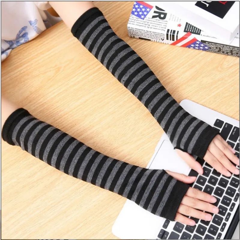 Arm Warmers Cashmere Fingerless Long Gloves Solid Warm Mittens Elbow