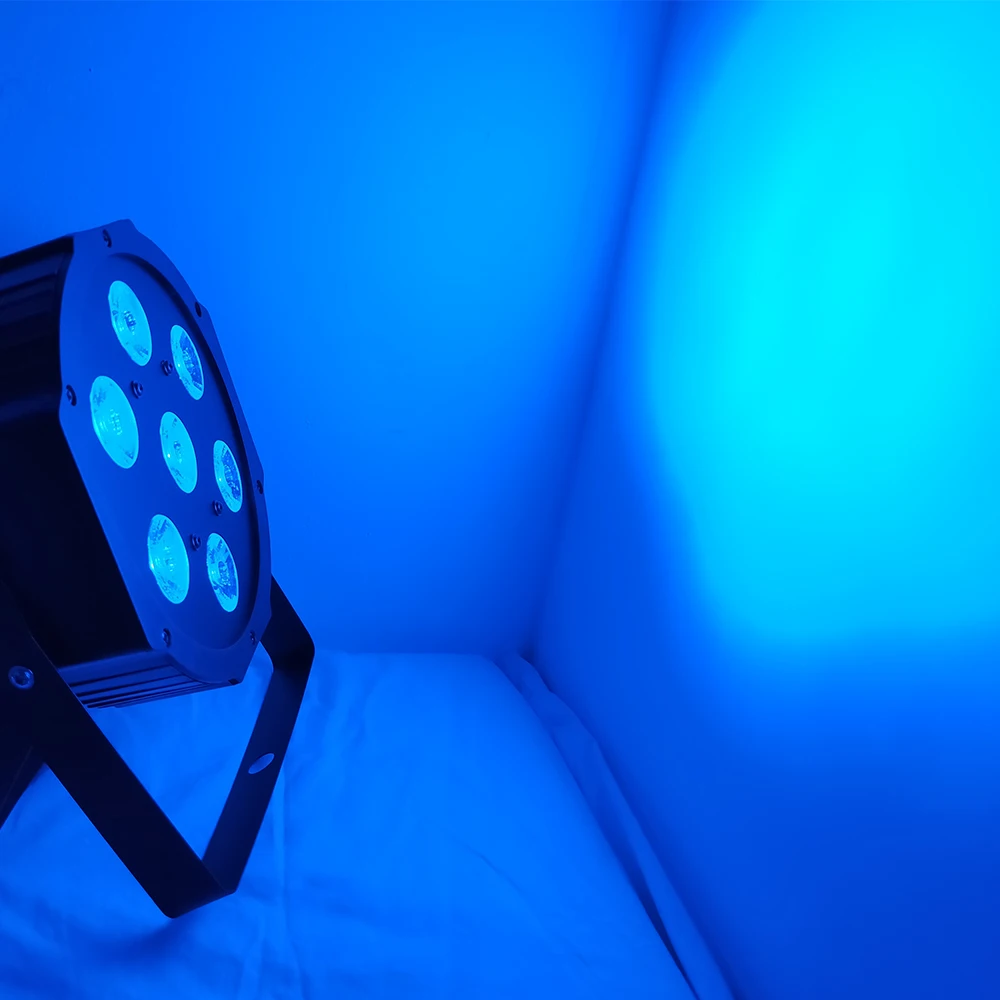 

6pcs/lot flat par can led 7x9w rgb with dmx auto sound activated master/slave function good for dj