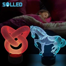 SOL светодиодный 3D 7 цветов светодиодный светильник с пультом дистанционного управления Ночной светильник с сенсорным выключателем для украшения дома