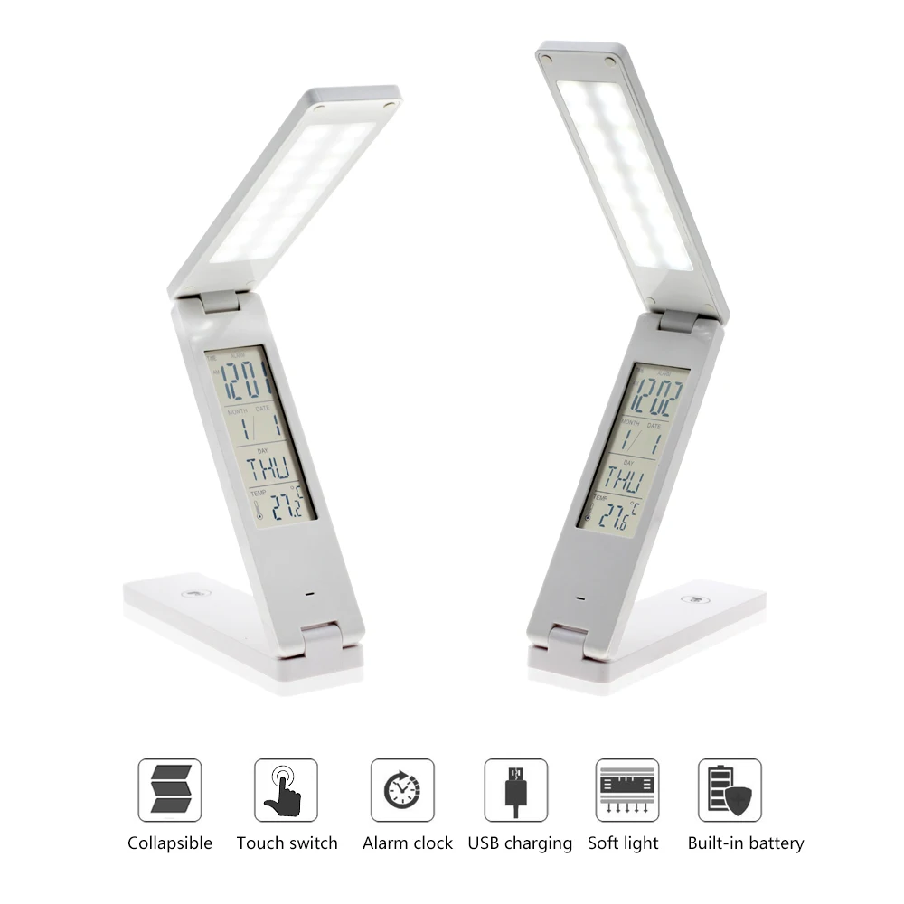  Eye Protection Dimmable Portable LED Light With Calendar Alarm Colck Folding LED Table Desk Lamp - 32281452637