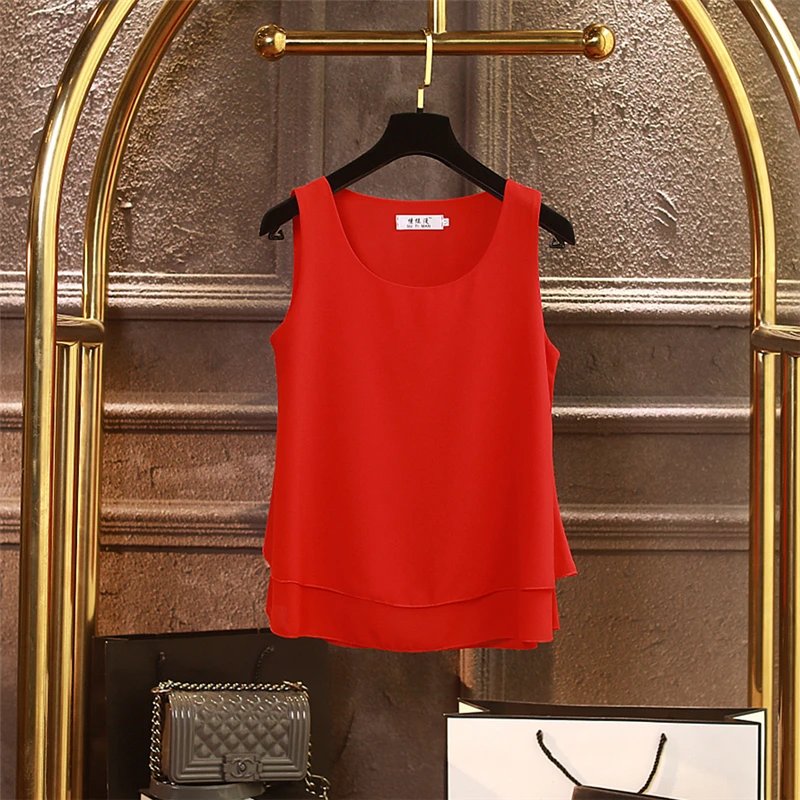 Новая Мода Лето Шифон Блузки Женщины Плюс Размер 4XL Свободные Без Рукавов О-Образным Вырезом Топы 13 Цветов Блузки Рубашки