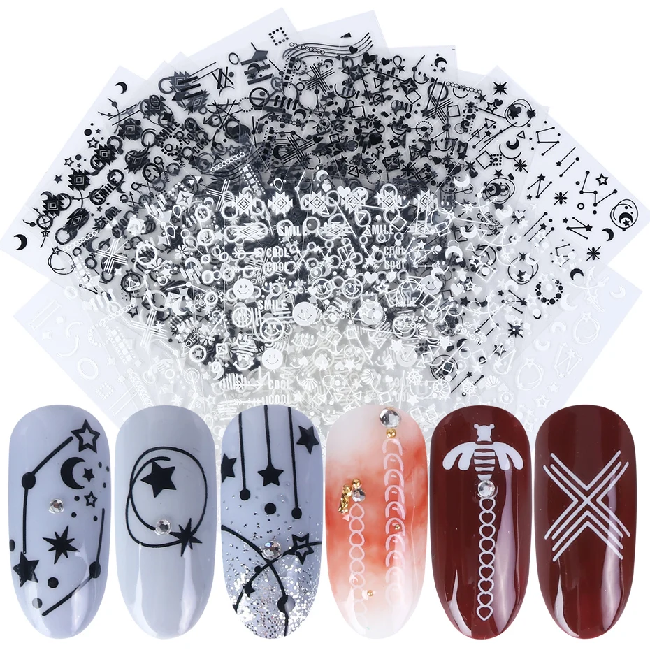 

1pcs Geometric Nail Sticker Decals Heart Moon Pattern 3D Wraps DIY Adhesive Hollow Line Manicure Slider Decor Tips JICB133-141