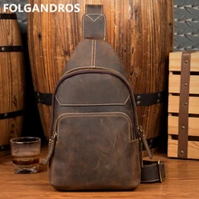 FOLGANDROS, винтажная, Crazy Horse, кожаная нагрудная сумка, мужская, ручная работа, натуральная кожа, нагрудная сумка, мужской бренд, Ретро стиль, сумка через плечо