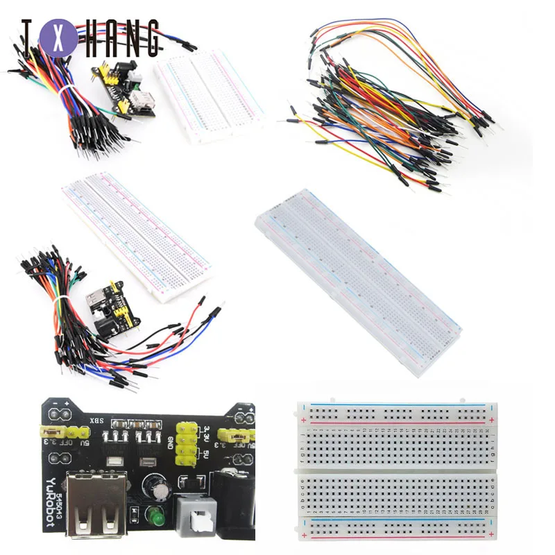

3.3V/5V MB102 Breadboard power module+MB-102 830/400 points Solderless Prototype Bread board kit +65 Flexible jumper wires