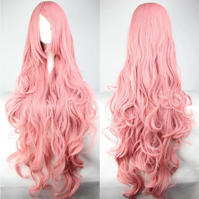 1PC Lovely Lolita Style Wavy Long 80cm Curl Pink Bangs Wig Anime Cosplay Heat Resistance Fibre Women Wigs Synthetic Hair