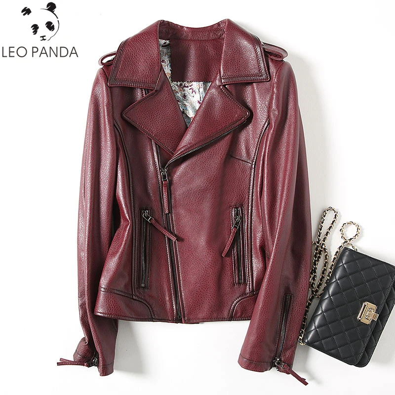 

2019 Fashion New Spring Women Short Genuine Leather Jacket Sheepskin Coats Lady Black Turn Down Collar Motorcycle Jackets Female