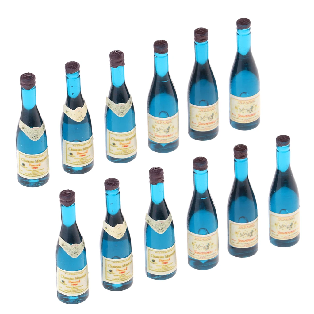 Dollhouse Beer Champagne Bottles Bulk (12 Pieces), 1:12 Scale Kitchen/ Dining Room/ Living Room/ Fairy Garden Life Scenes Decor