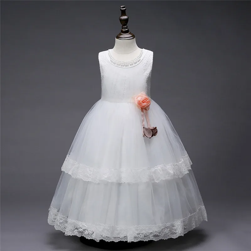 Детские свадебные вечерние платья с аппликациями Бисероплетение платья для девочек длинные платья для выпускников подростковые девочки вечернее, свадебное платье