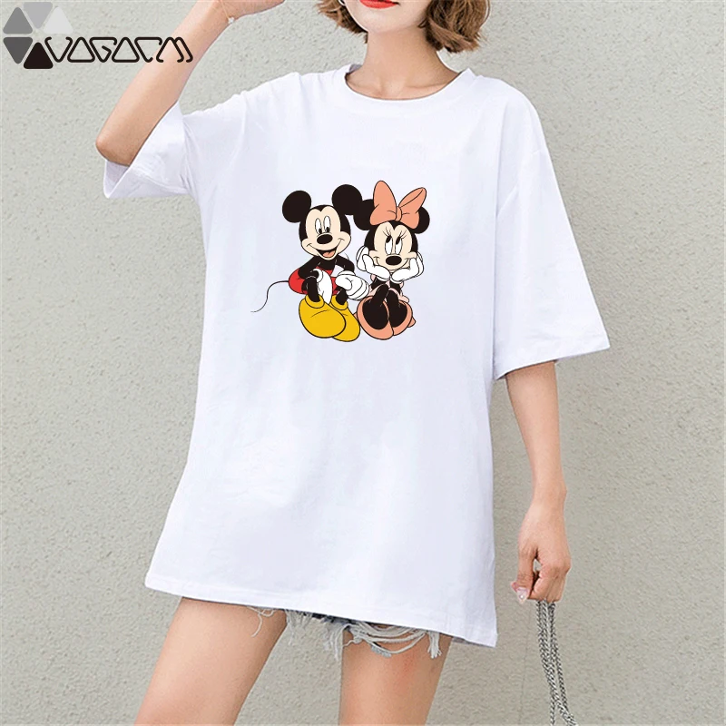 

2019 Minnie Mickey Mouse Harajuku T Shirt Graphic Tees Womens Tshirt Women Shirts Streetwear Kawaii Tops Plus Size Women Clothes