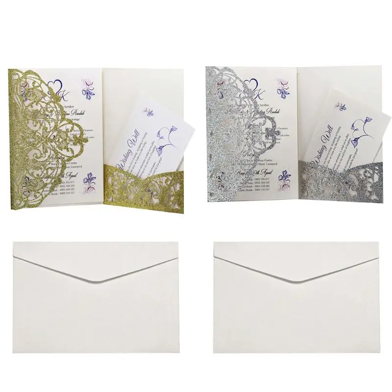 

50pcs Wedding Invitation Cards Kits with Envelopes Laser Cut Birthday Greeting Card Wedding Decoration Party Supplies