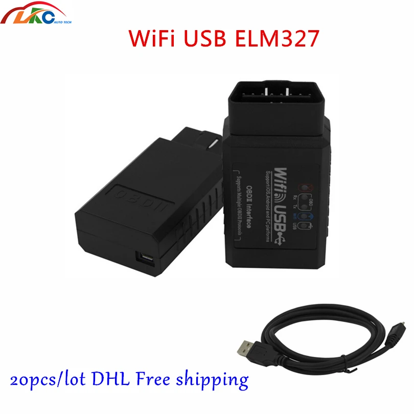 20 шт./лот Wi-Fi USB ELM327 сканер OBDII V1.5 elm327 OBD2 авто код ридер автомобильный диагностический сканер для Android/IOS DHL Бесплатная доставка