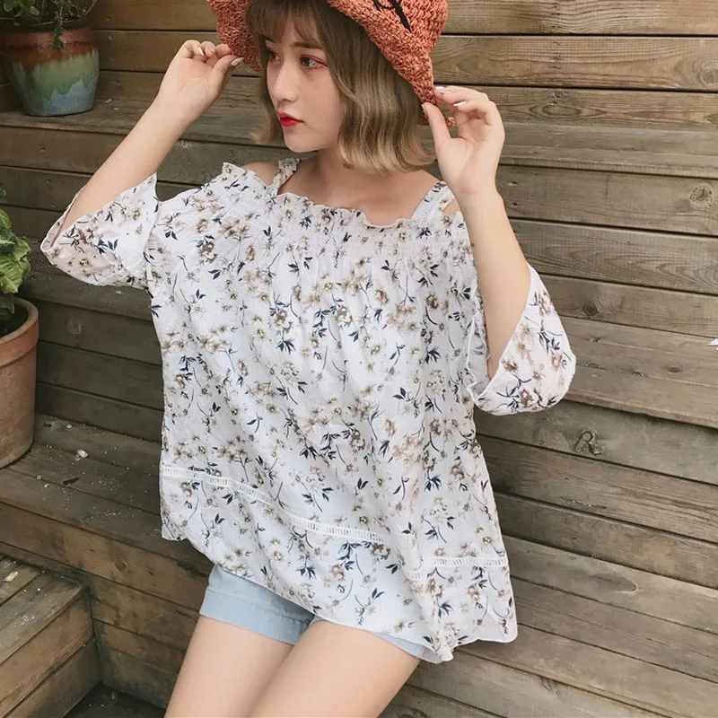2019 Summer Women Sexy Off Shoulder Chiffon Blouses Fashion Boho Floral Printed Shirts Ladies Casual Half Sleeve Blouse Tops 2019 Summer Women Sexy Off Shoulder Chiffon Blouses Fashion Boho Floral Printed Shirts Ladies Casual Half Sleeve Blouse Tops