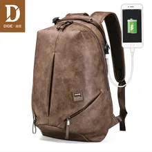 Бренд DIDE, высокое качество, USB зарядка, 15 дюймов, рюкзаки для школы, мужская сумка, Mochila, кожаный рюкзак для путешествий, сумка для ноутбука, Мужская