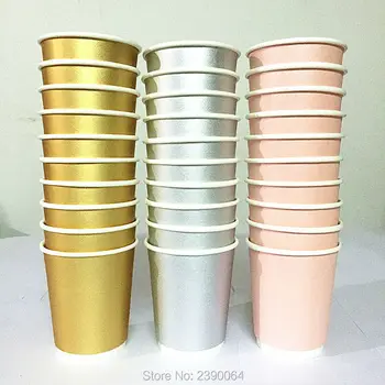 

Free Shipping 30pcs Foil Gold/Silver/Pink Paper Cups Birthday Party Drinking Decor Tableware Disposable Wedding Supplies